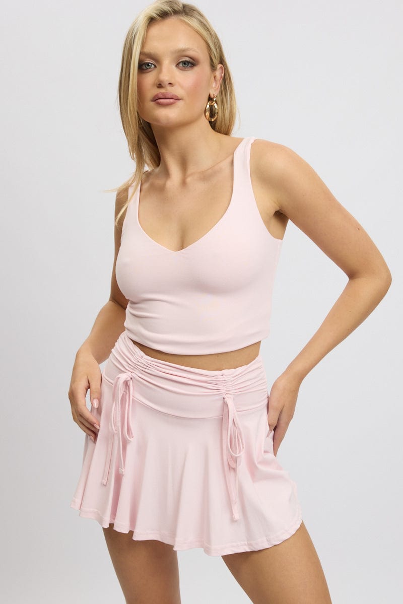 Pink Skater Skirt Mid Rise Ruched Detail Supersoft Mini