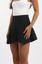 Black Stripe Scarf Hem Mini Skirt High Rise