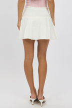 White Mini Skort Skirt Shirred Waist Cotton Textured Lined