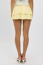 Yellow Mini Skort Skirt Mid Rise Ruffle Layered Lined Supersoft