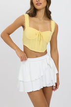 White Mini Skort Skirt Mid Rise Ruffle Layered Lined Supersoft