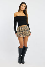 Brown Animal Print Mini Skort Mid Rise Ruffle Layered Lined Supersoft