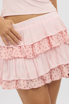 Pink Ditsy Bloomers Skort Elastic Waist Mini Layered Lined