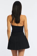 Black Pleated Skirt Mid Rise Longline