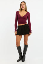 Black Pleated Skort Skirt High Waisted Mini Bow Detail