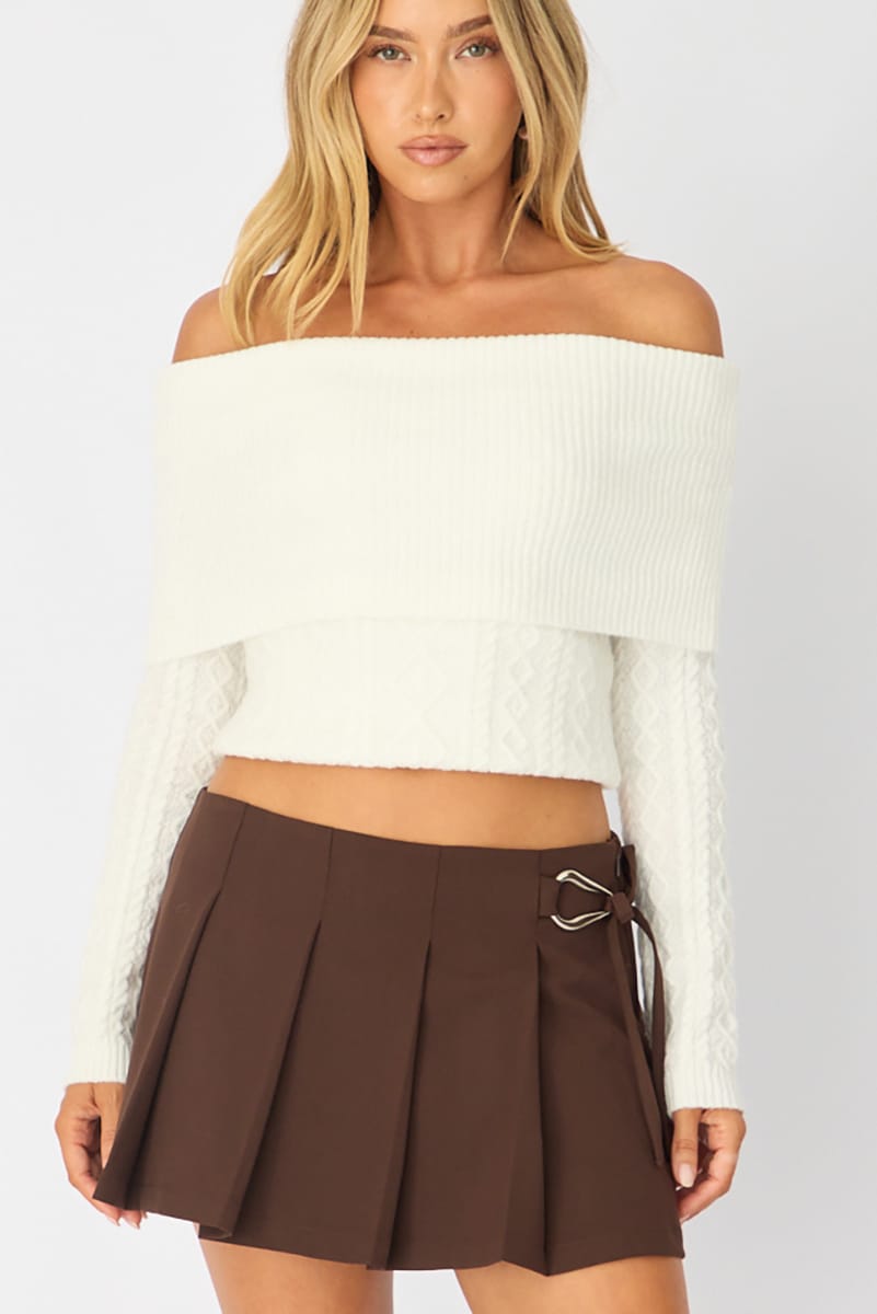 Brown Pleated Hardware Skort Skirt Mini Shorts Lined
