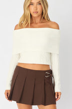 Brown Pleated Hardware Skort Skirt Mini Shorts Lined