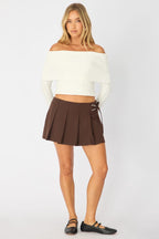 Brown Pleated Hardware Skort Skirt Mini Shorts Lined