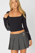 Grey Pleated Hardware Skort Skirt Mini Shorts Lined