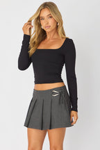 Grey Pleated Hardware Skort Skirt Mini Shorts Lined