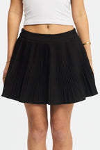 Black Mini Skort Skirt Pleated Elastic Waist