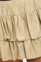 Grey Mini Ruffle Skort Skirt Elasticated Waist Textured