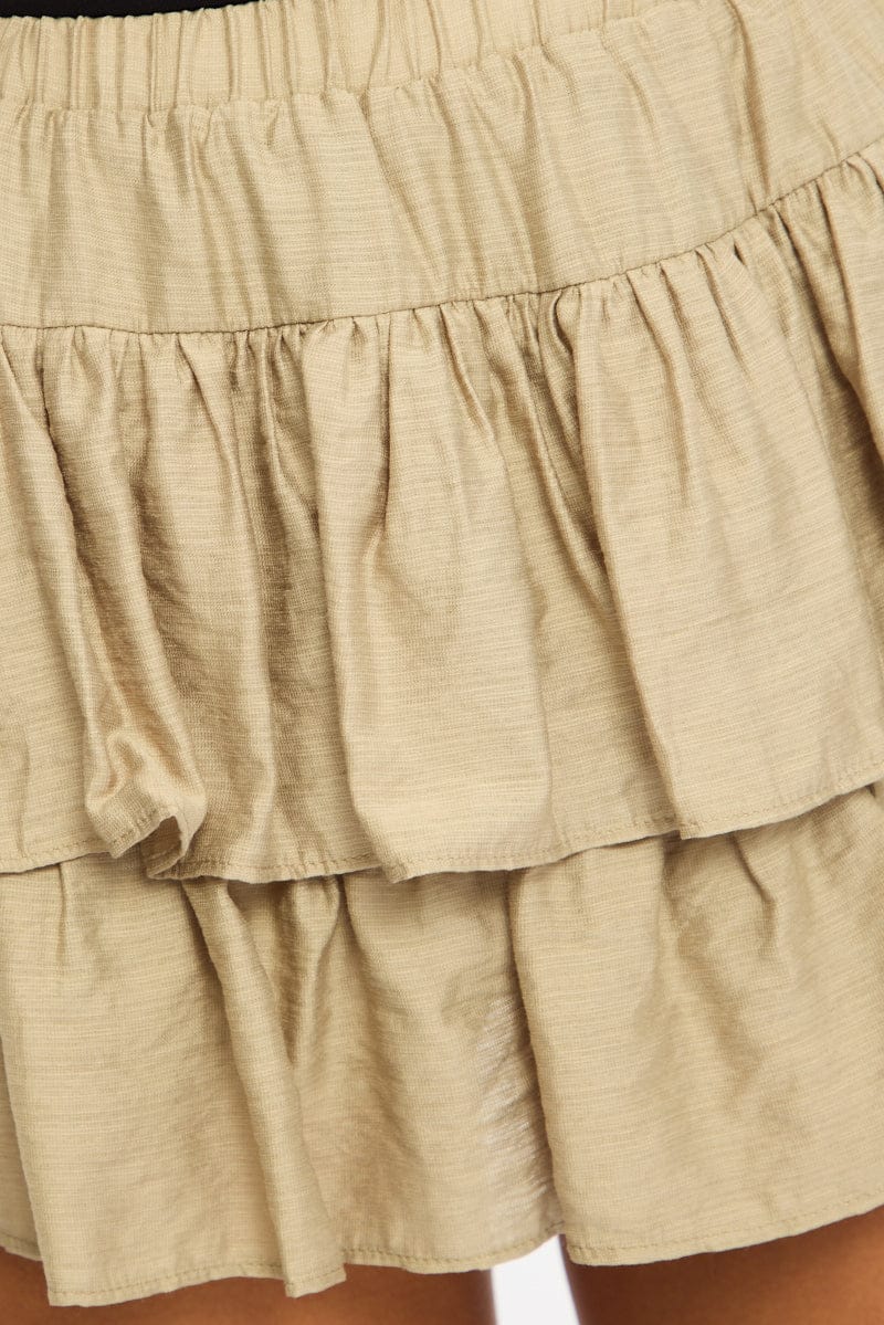 Grey Mini Ruffle Skort Skirt Elasticated Waist Textured