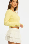 White Mini Ruffle Skort Skirt Elasticated Waist Textured