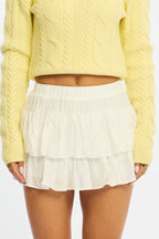 White Mini Ruffle Skort Skirt Elasticated Waist Textured