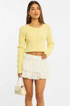 White Mini Ruffle Skort Skirt Elasticated Waist Textured