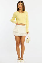 White Mini Ruffle Skort Skirt Elasticated Waist Textured