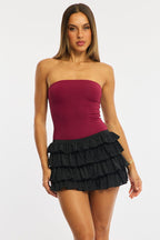 Black Bloomer Skort Skirt Elastic Waist Mid Rise Layered