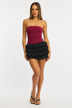 Black Bloomer Skort Skirt Elastic Waist Mid Rise Layered