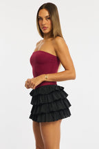 Black Bloomer Skort Skirt Elastic Waist Mid Rise Layered