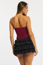 Black Bloomer Skort Skirt Elastic Waist Mid Rise Layered