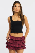 Red Bloomer Skort Skirt Elastic Waist Mid Rise Layered
