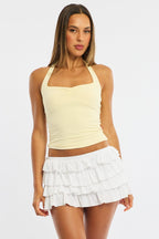 White Bloomer Skort Skirt Elastic Waist Mid Rise Layered
