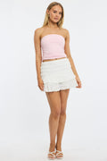 White Mini Skort Skirt High Rise Textured Flared Layered