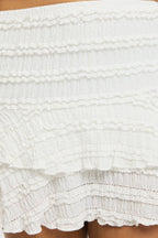 White Mini Skort Skirt High Rise Textured Flared Layered