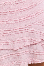 Pink Mini Skort Skirt High Rise Textured Flared Layered