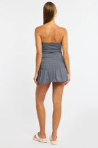 Blue Stripe Ruched Waist Mini Skort Skirt Shorts Lined
