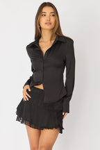 Black Scarf Hem Skort Skirt Mid Waisted