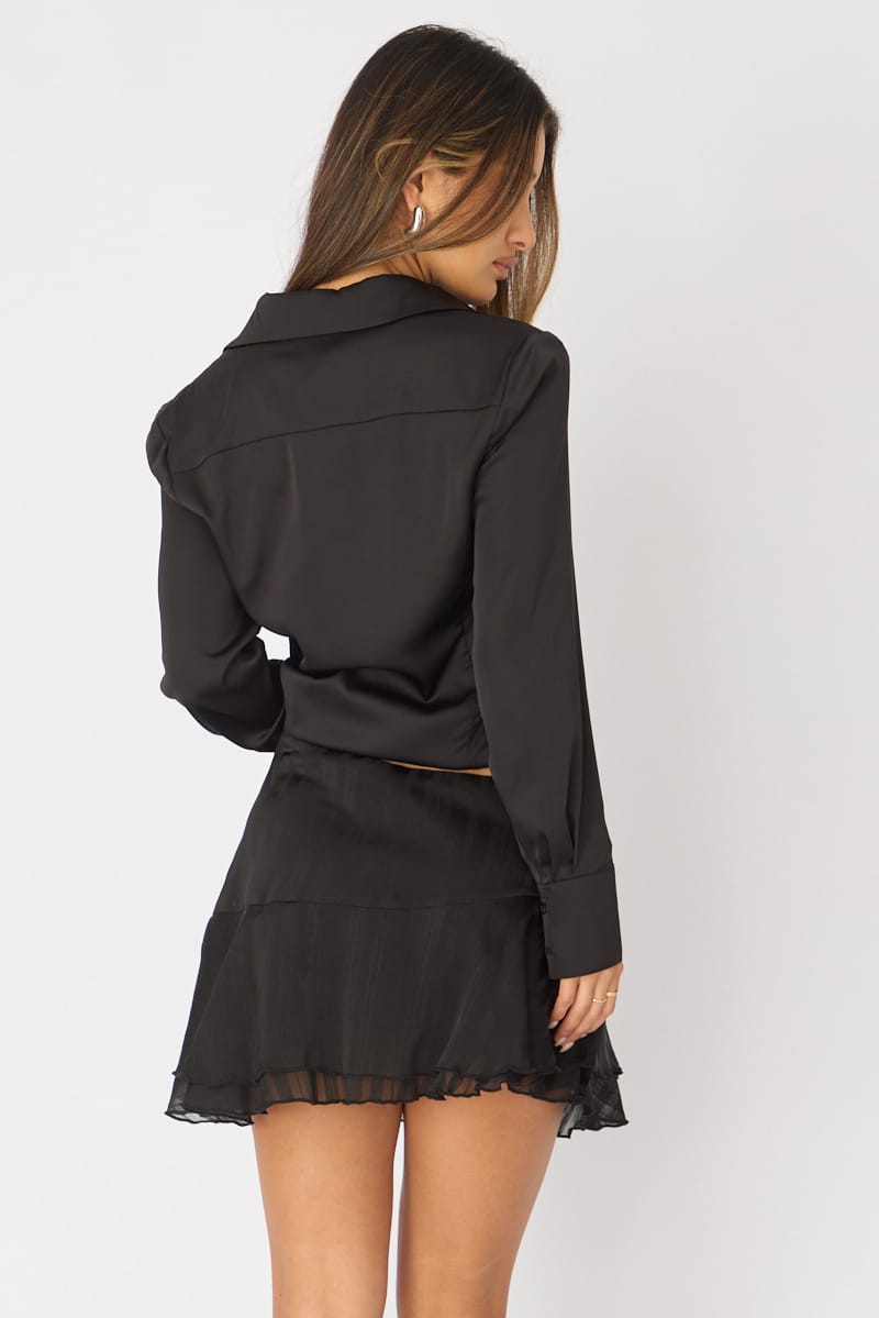 Black Scarf Hem Skort Skirt Mid Waisted