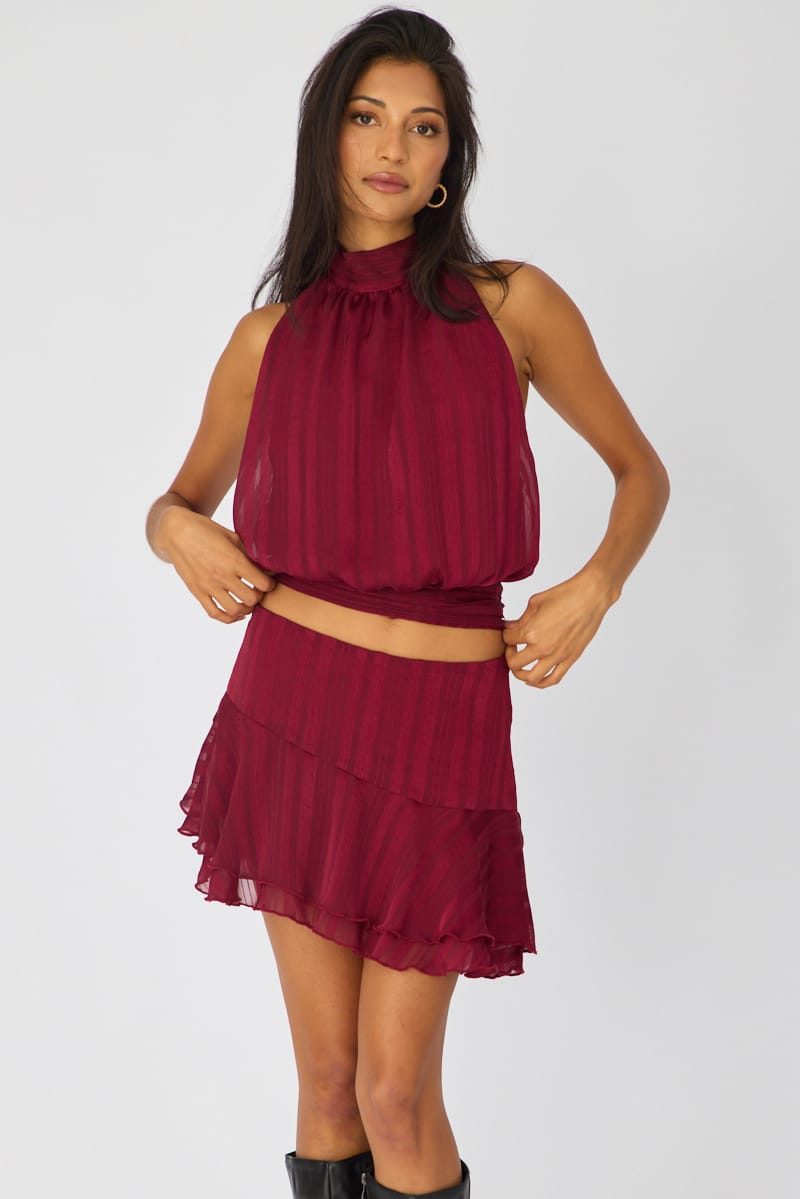 Red Scarf Hem Skort Skirt Mid Waisted
