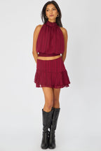 Red Scarf Hem Skort Skirt Mid Waisted