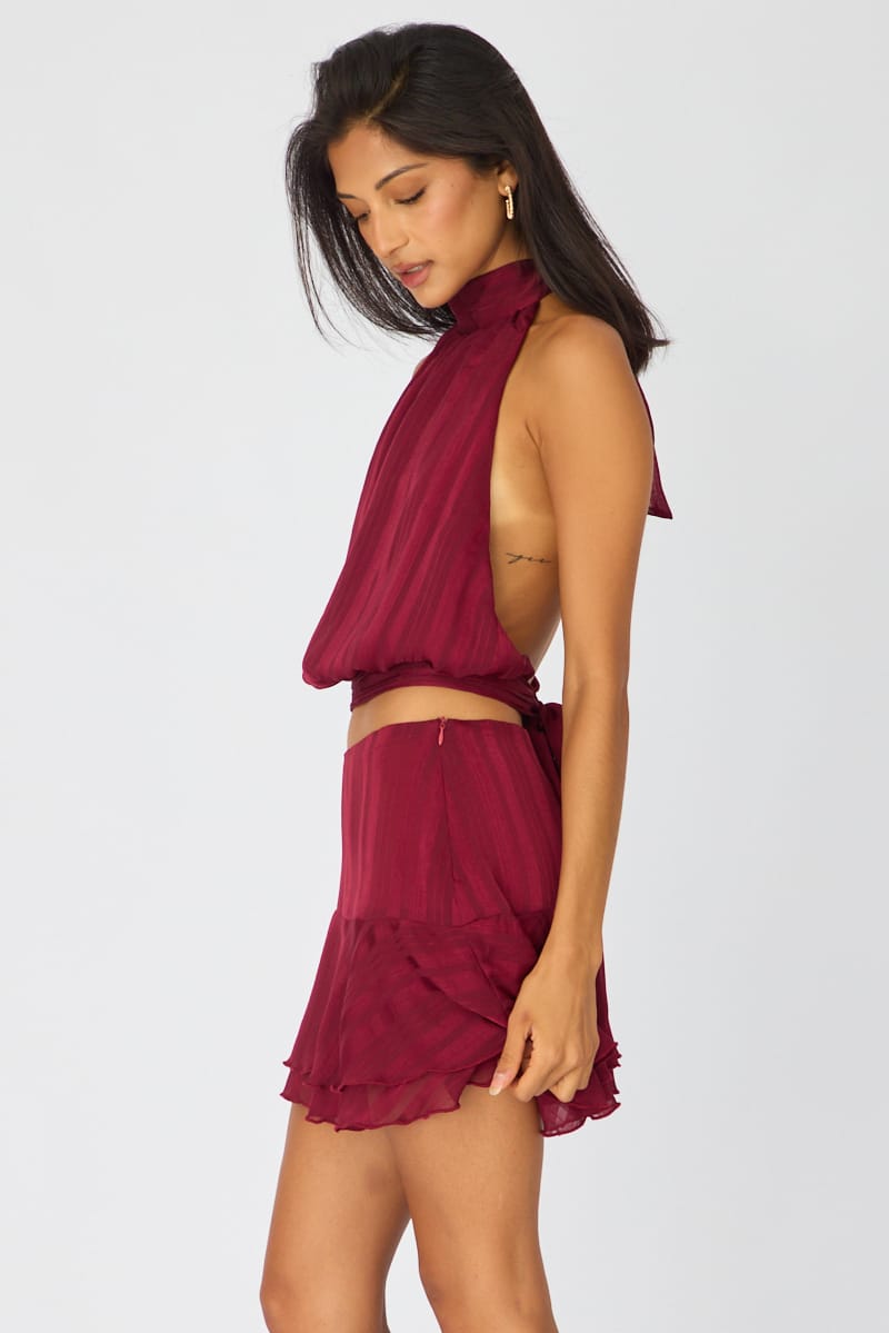 Red Scarf Hem Skort Skirt Mid Waisted