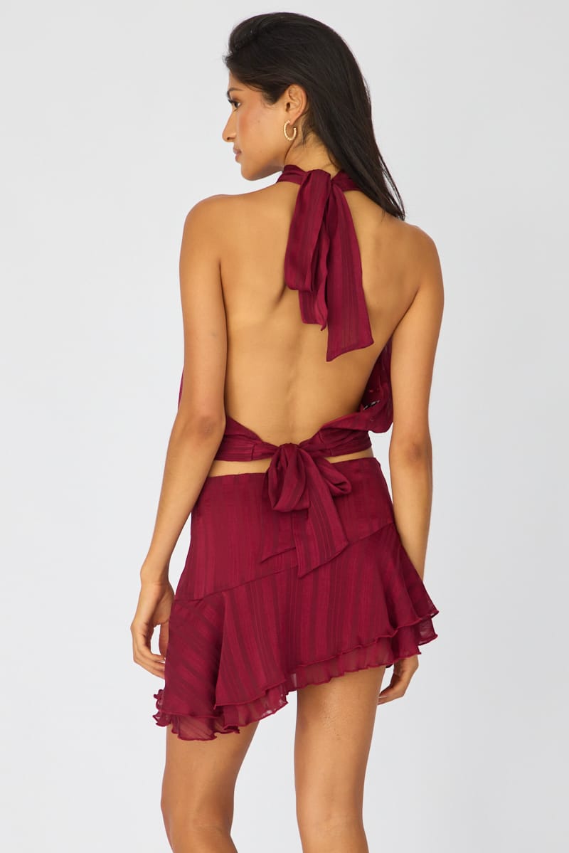Red Scarf Hem Skort Skirt Mid Waisted