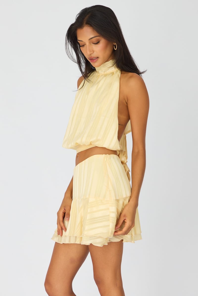 Yellow Scarf Hem Skort Skirt Mid Waisted