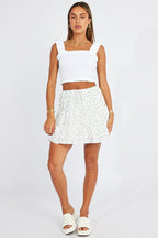 White Ditsy Skater Dress Tiered Mini