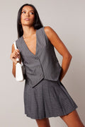Grey Stripe Tennis Skirt Pleated Mini