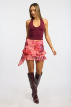 Orange Abstract Asymmetric Skirt High Waisted Scarf Hem Relaxed Fi
