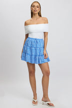 Blue Ditsy Skater Skirt High Rise Tiered Mini Lined
