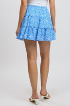 Blue Ditsy Skater Skirt High Rise Tiered Mini Lined