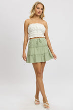 Green Skater Skirt High Rise Tiered Mini