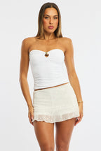 White Flare Skort Skirt Mid Rise Lace Textured