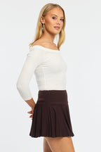 Brown Mini Skort Skirt Elasticated Waist Shorts Lined