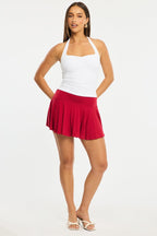 Red Mini Skort Skirt Elasticated Waist Shorts Lined