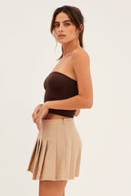 Beige Mini Skirt Skater Pleated Tennis