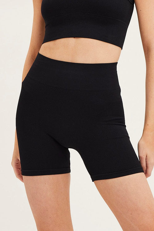 Black High Neck Rib Bind Detail Seamless Tank