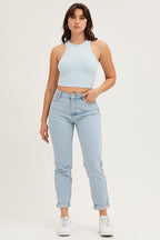Blue Crop Tank Embroided